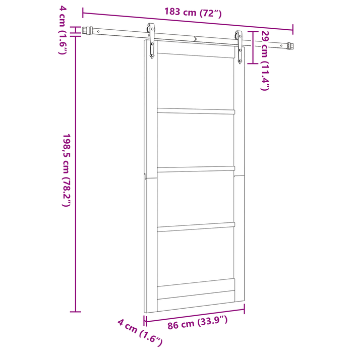 Porta scorrevole con set hardware 86x198.5 cm Legno massello di pino