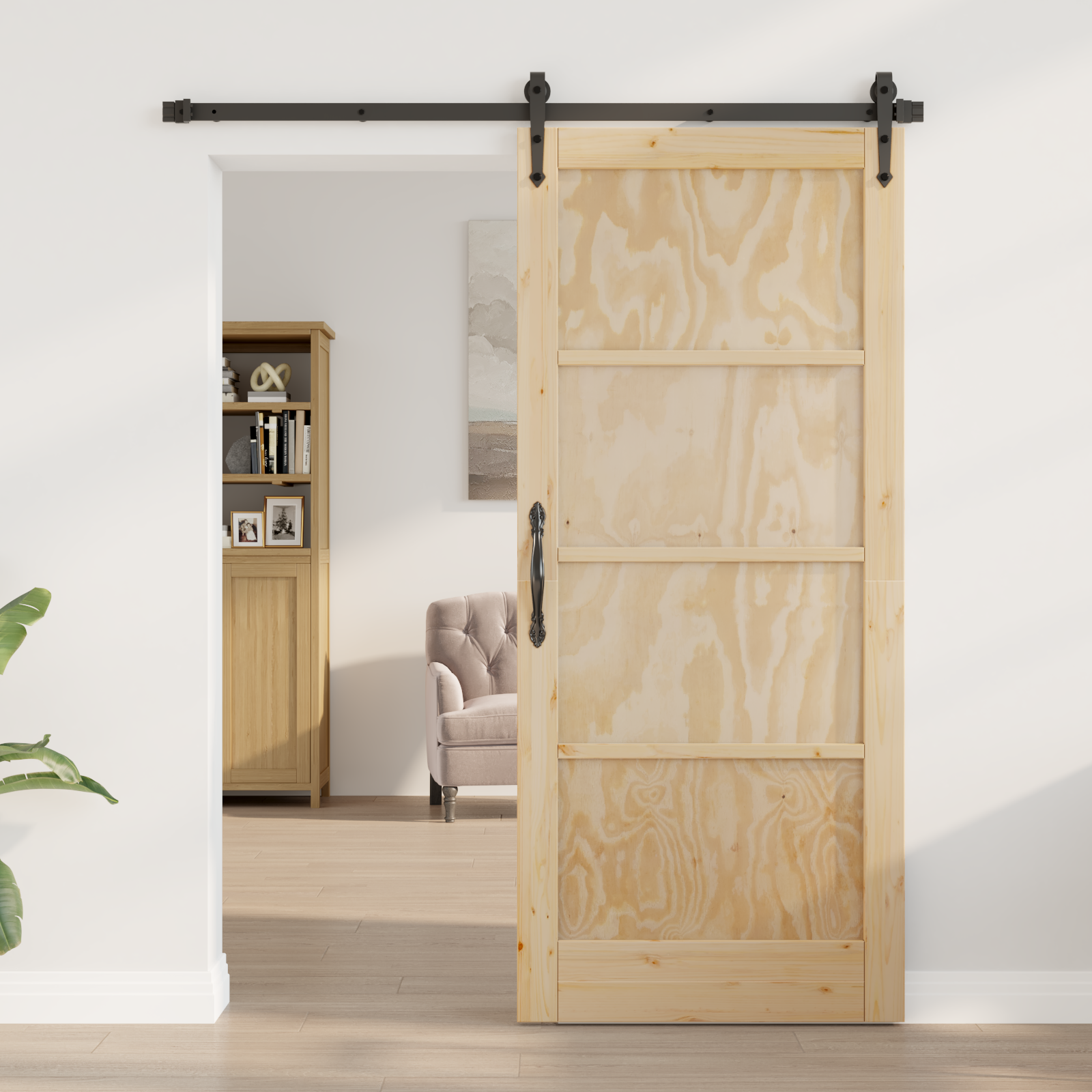 Porta Scorrevole  con Set Ferramenta 86x211 cm Legno Solido Pino