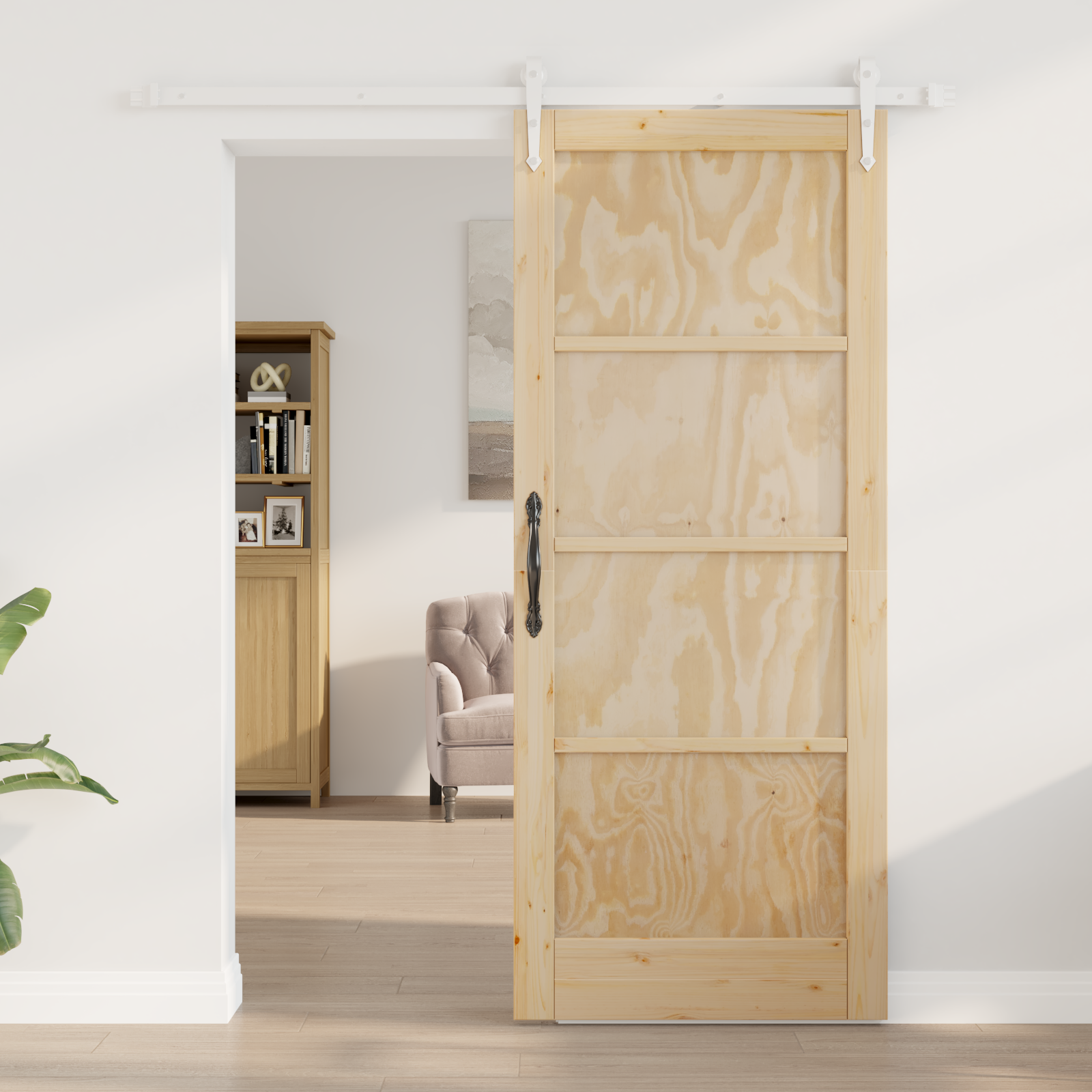 Porta scorrevole  con set hardware 83x202 cm legno massello di pino