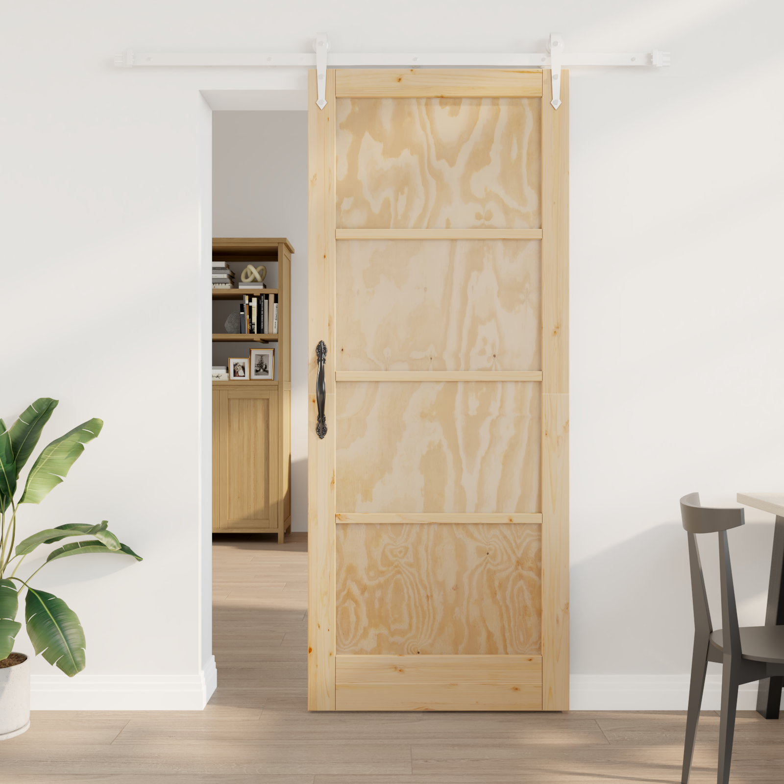 Porta Scorrevole  con Set di Hardware 86x211 cm in Legno Solido di Pino