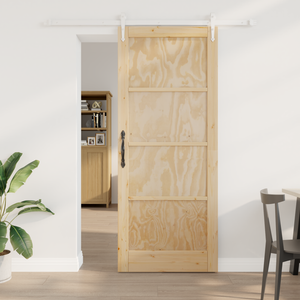 Porta Scorrevole  con Set di Hardware 86x211 cm in Legno Solido di Pino