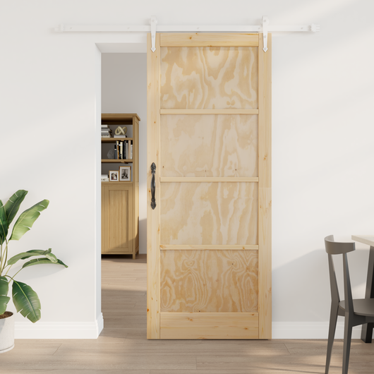 Porta Scorrevole  con Set di Hardware 86x211 cm in Legno Solido di Pino
