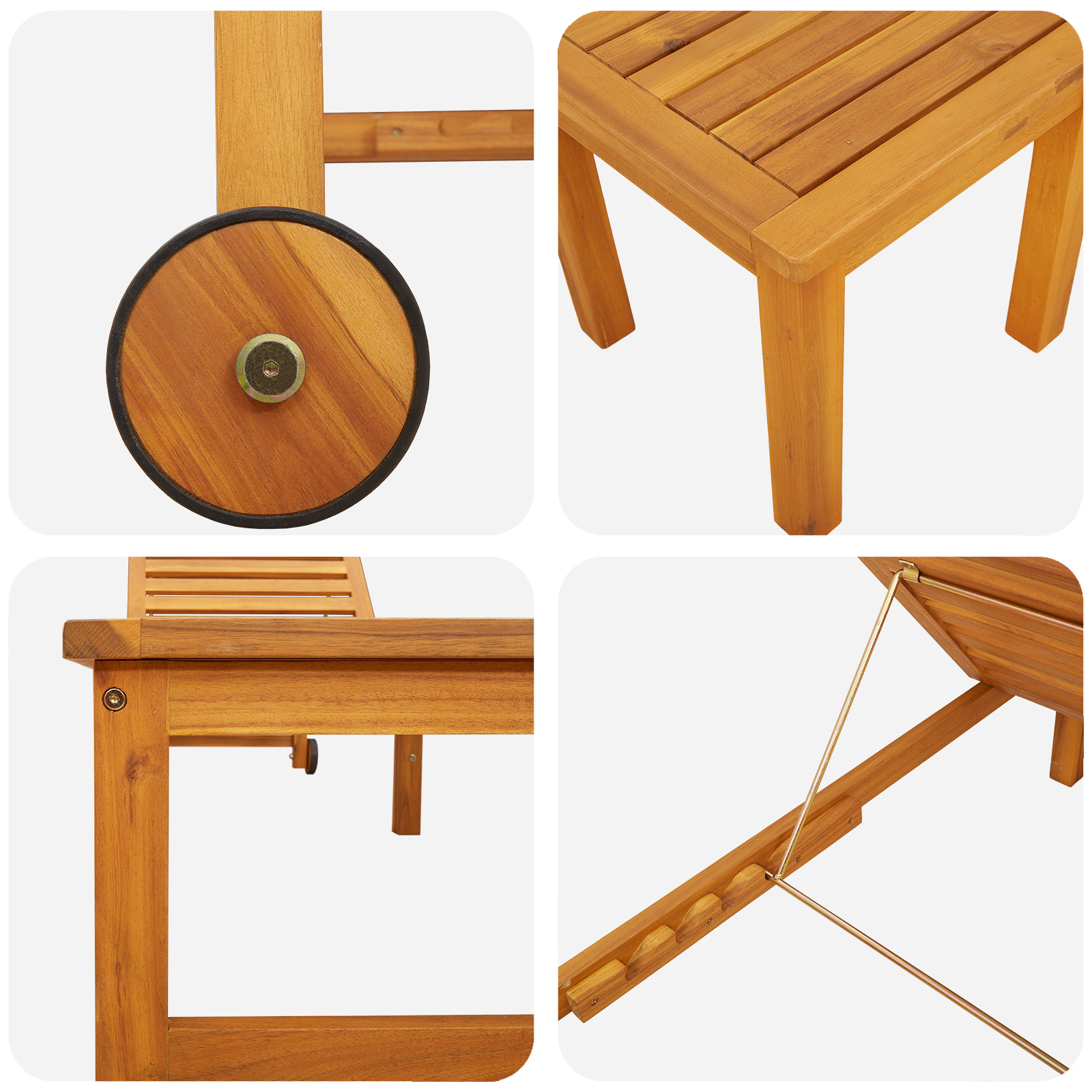 Lettino prendisole  con tavolo in legno massello di acacia