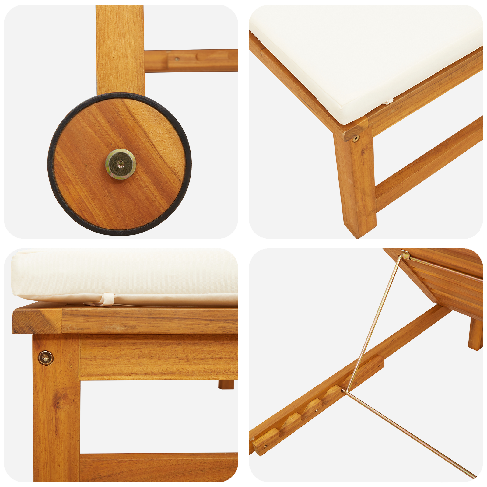 Lettini prendisole 2 pcs con cuscini in legno massello di acacia