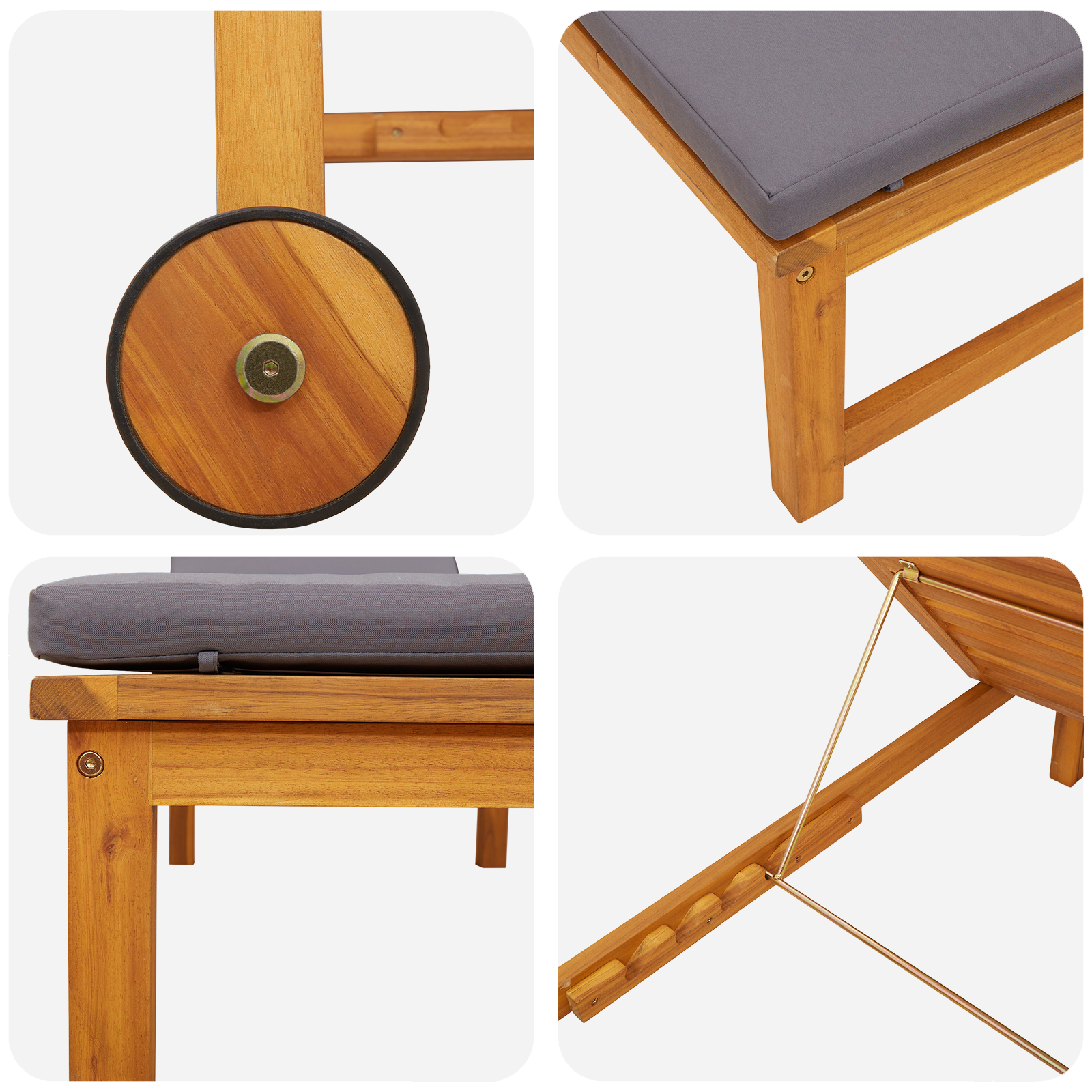 Lettini da sole 2 pz con cuscini in legno massello di acacia