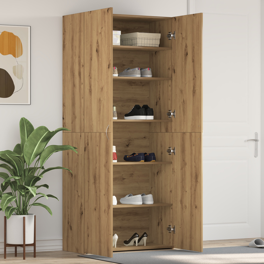 Cabinetto per scarpe in rovere artigianale 80x35,5x180 cm in legno ingegnerizzato