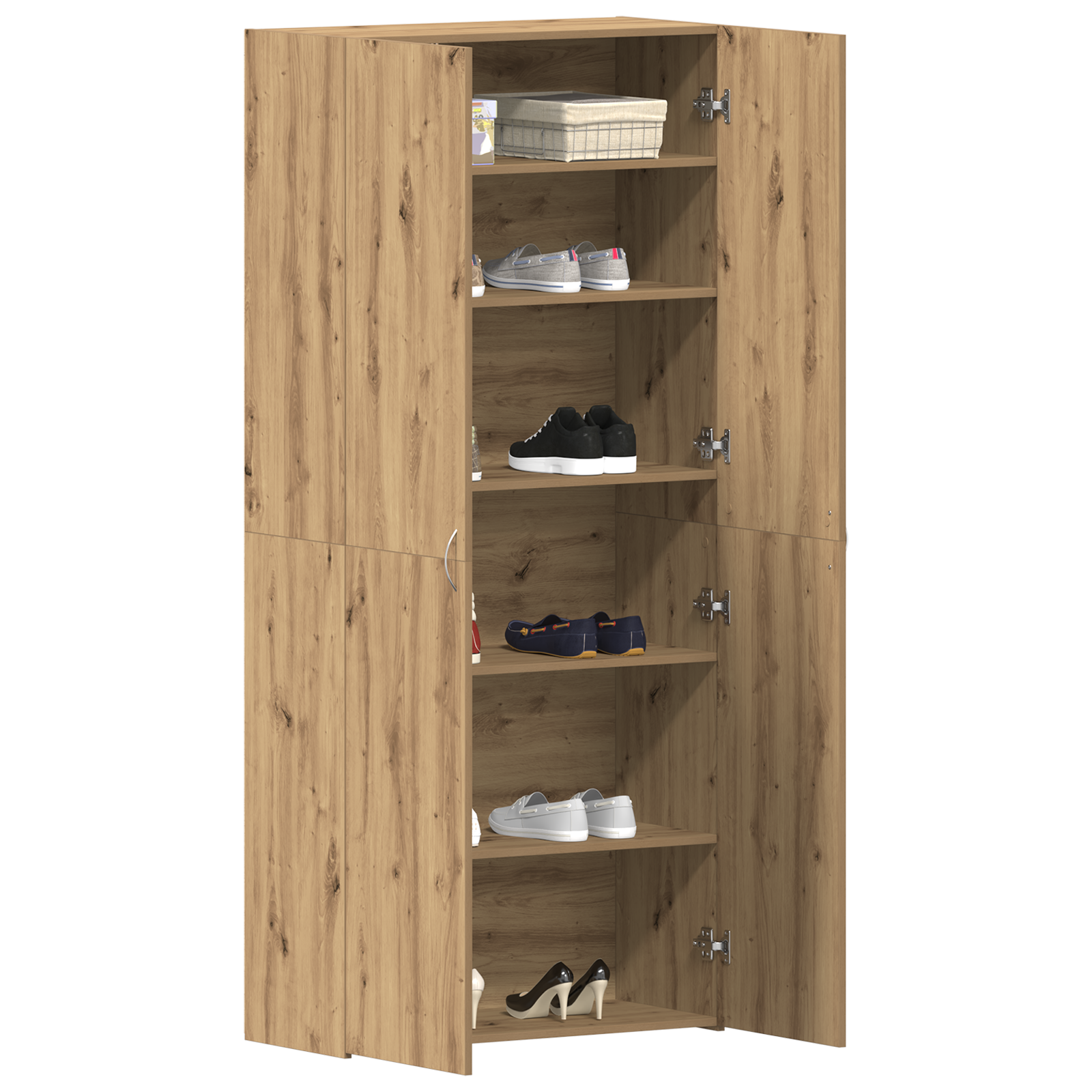 Cabinetto per scarpe in rovere artigianale 80x35,5x180 cm in legno ingegnerizzato