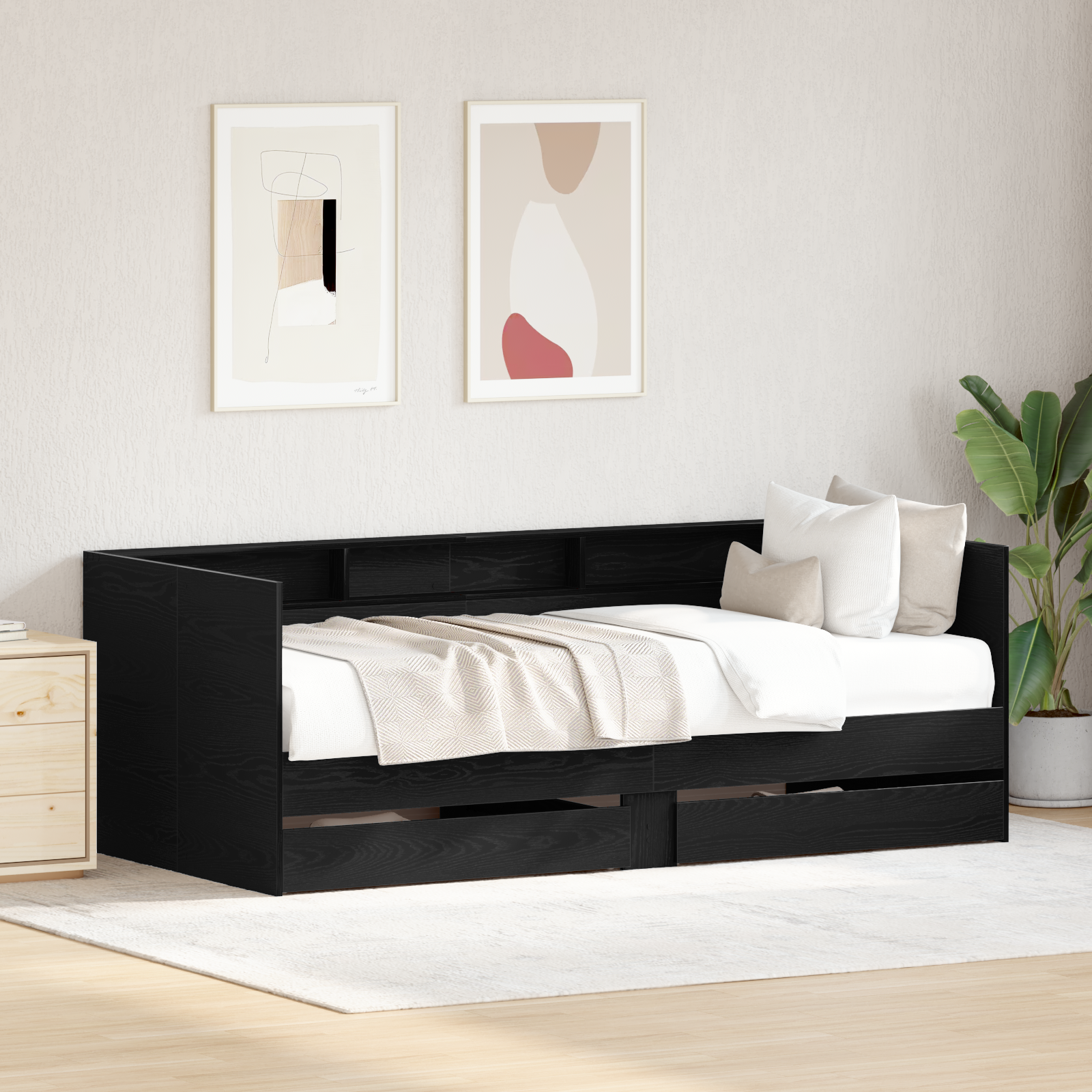 Daybed in Rovere Nero con Cassetti Rovere Nero Legno ingegnerizzato