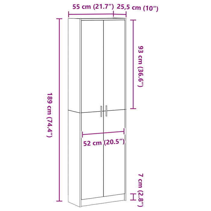 Armadio Legno Vecchio 55x25x189 cm Legno Ingegnerizzato