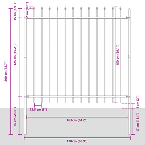 Recinzione da Giardino  con Punta a Lancia Bianca 8,5x1,5 m in Acciaio