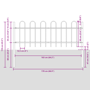 Recinzione da giardino  con parte superiore a ovetto bianco 13,6x0,6 m in acciaio