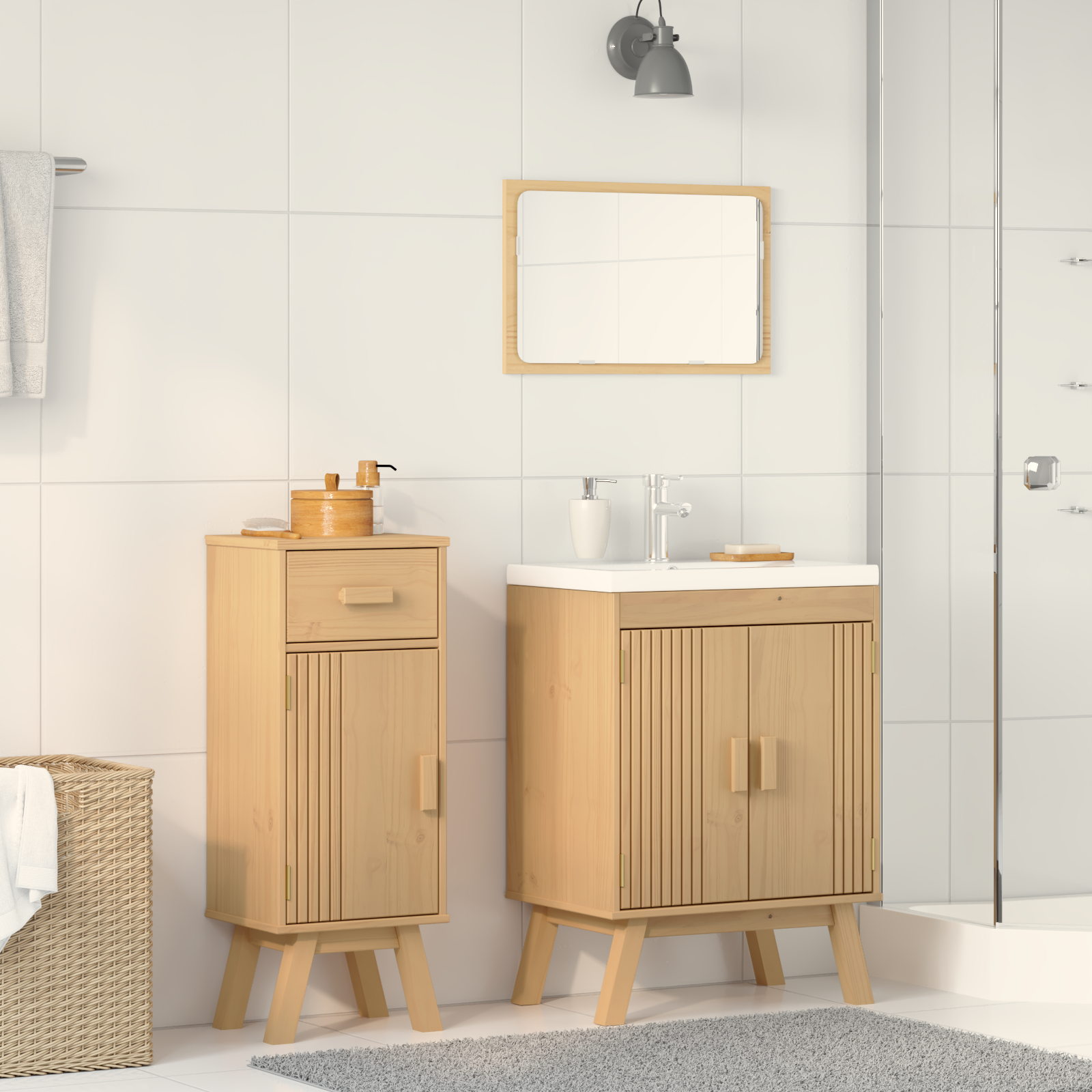 Set di mobili per bagno 2 pezzi in legno massello di pino