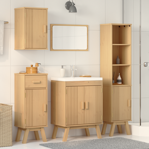 Set di mobili per il bagno in legno massello di pino, 4 pezzi