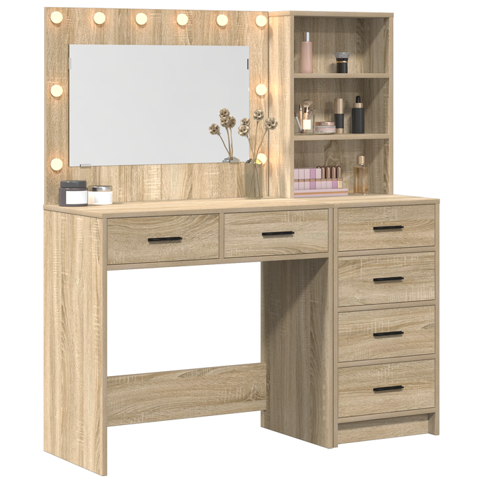 Set di Toeletta da 2 Pezzi con LED in Rovere Sonoma in Legno Ingegnerizzato