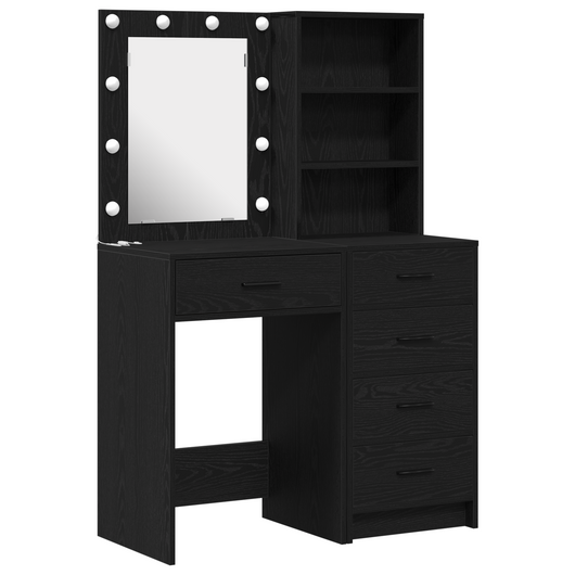 Set di 2 Pezzi di Tavolo da Trucco con LED in Legno Ingienierizzato Nero