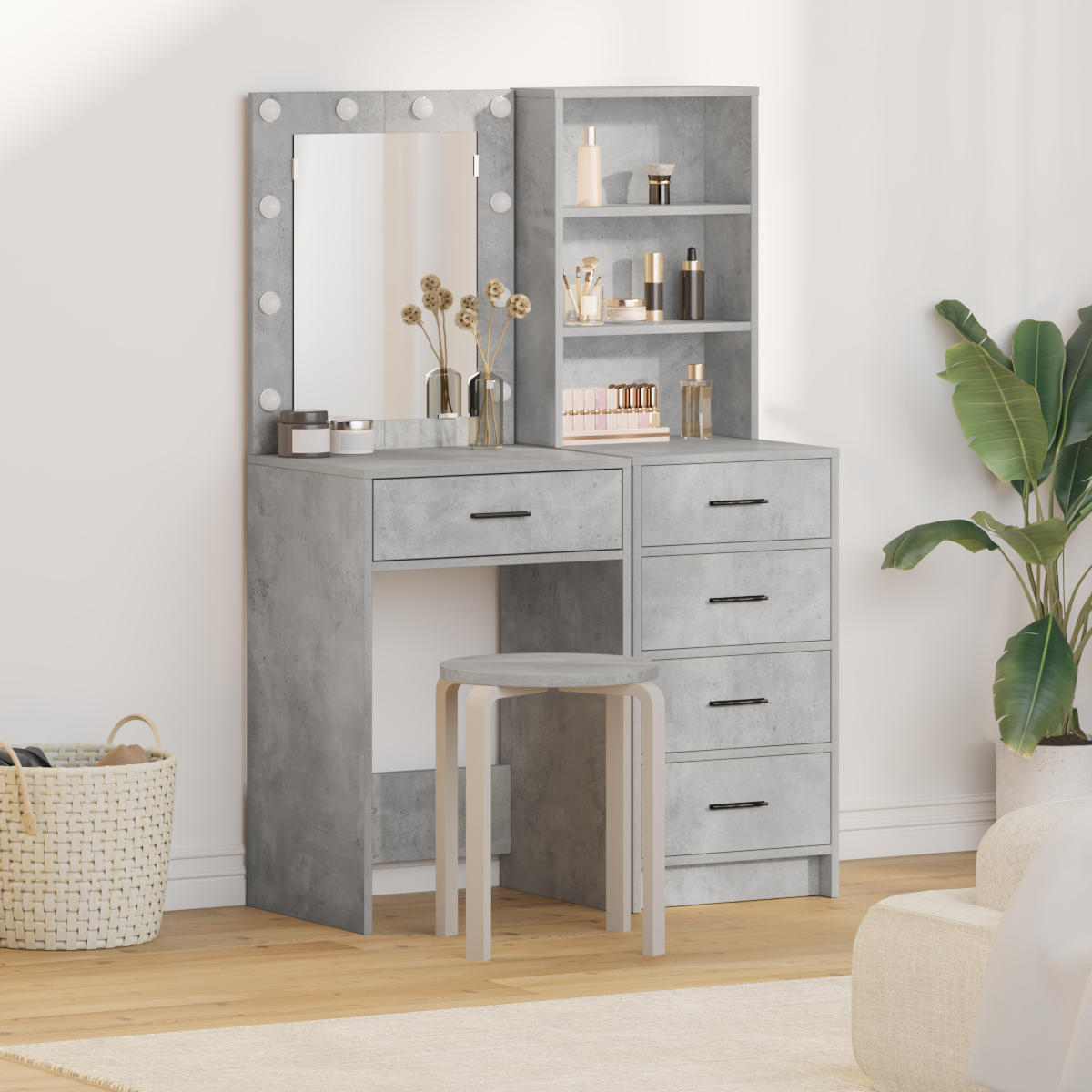 Set di 2 Pezzi di Vanity con LED Grigio Cemento in Legno Ingegnerizzato