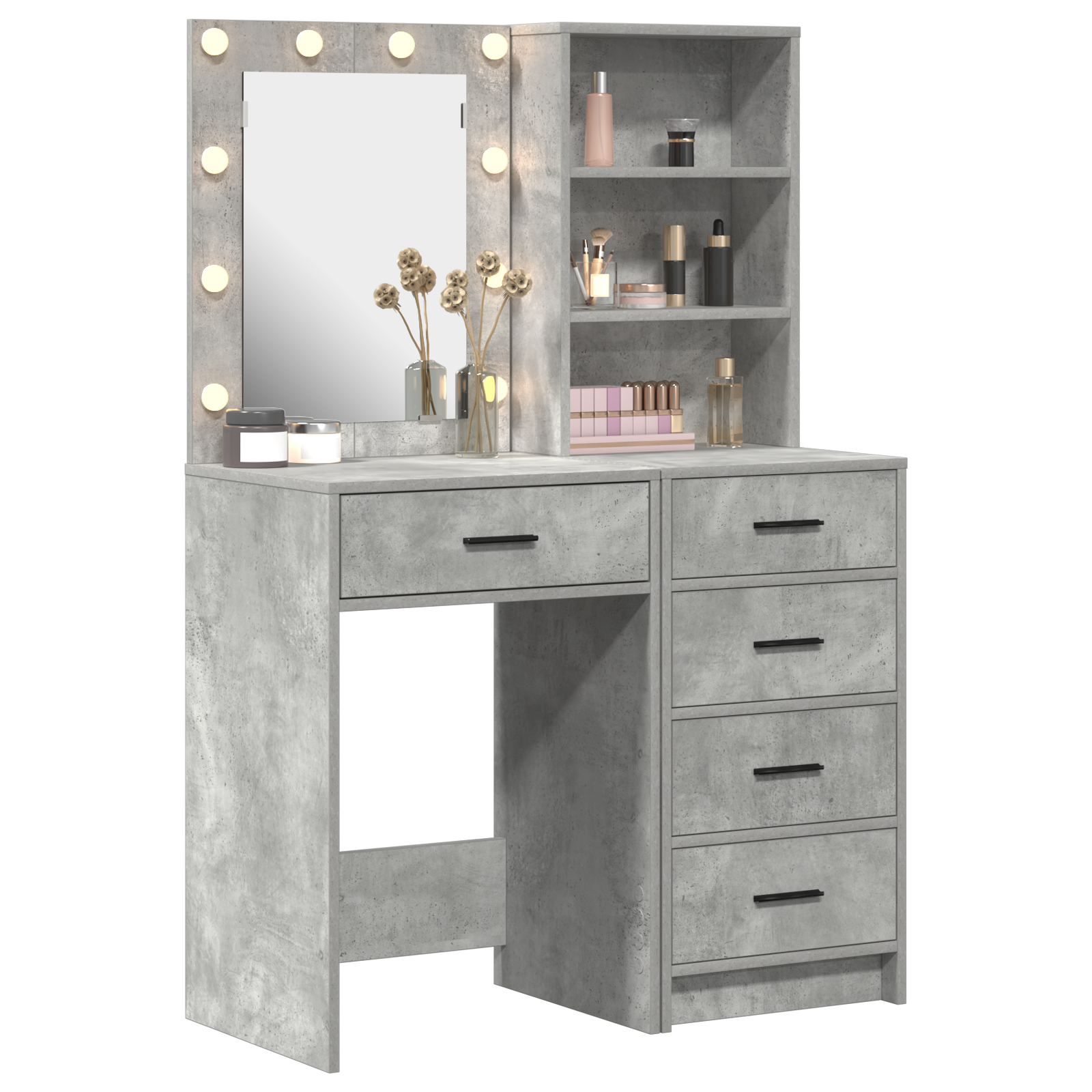 Set di 2 Pezzi di Vanity con LED Grigio Cemento in Legno Ingegnerizzato