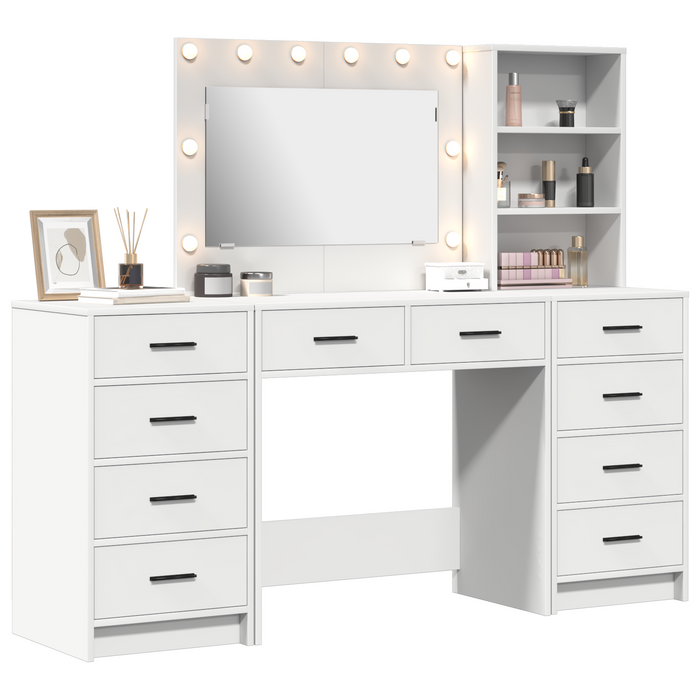 Set da toeletta 3 pezzi  con LED in legno bianco