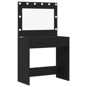 Set di Toilette da 3 Pezzi con Specchio LED in Rovere Nero Legno Ingegnerizzato