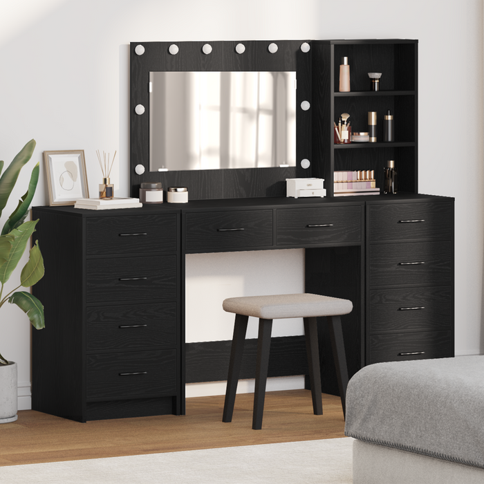 Set di Toilette da 3 Pezzi con Specchio LED in Rovere Nero Legno Ingegnerizzato