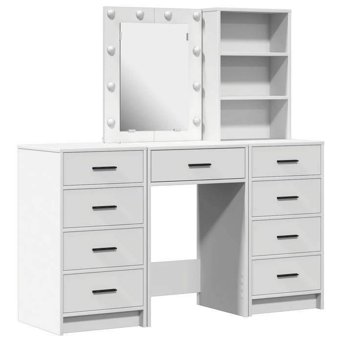 Set da Toeletta a 3 Pezzi con LED in Legno Ingegnerizzato Bianco