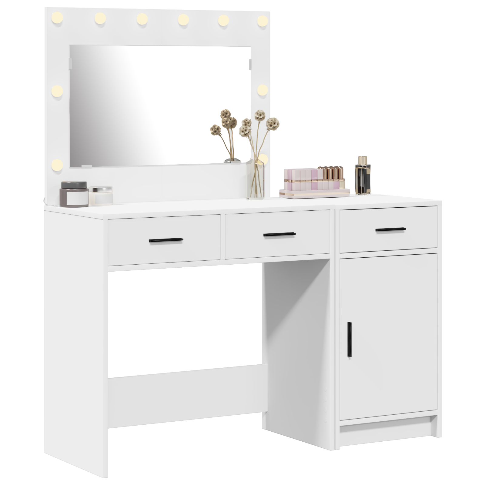 Set da Tavolo da Trucco a 2 Pezzi con LED in Legno Ingegnerizzato Bianco