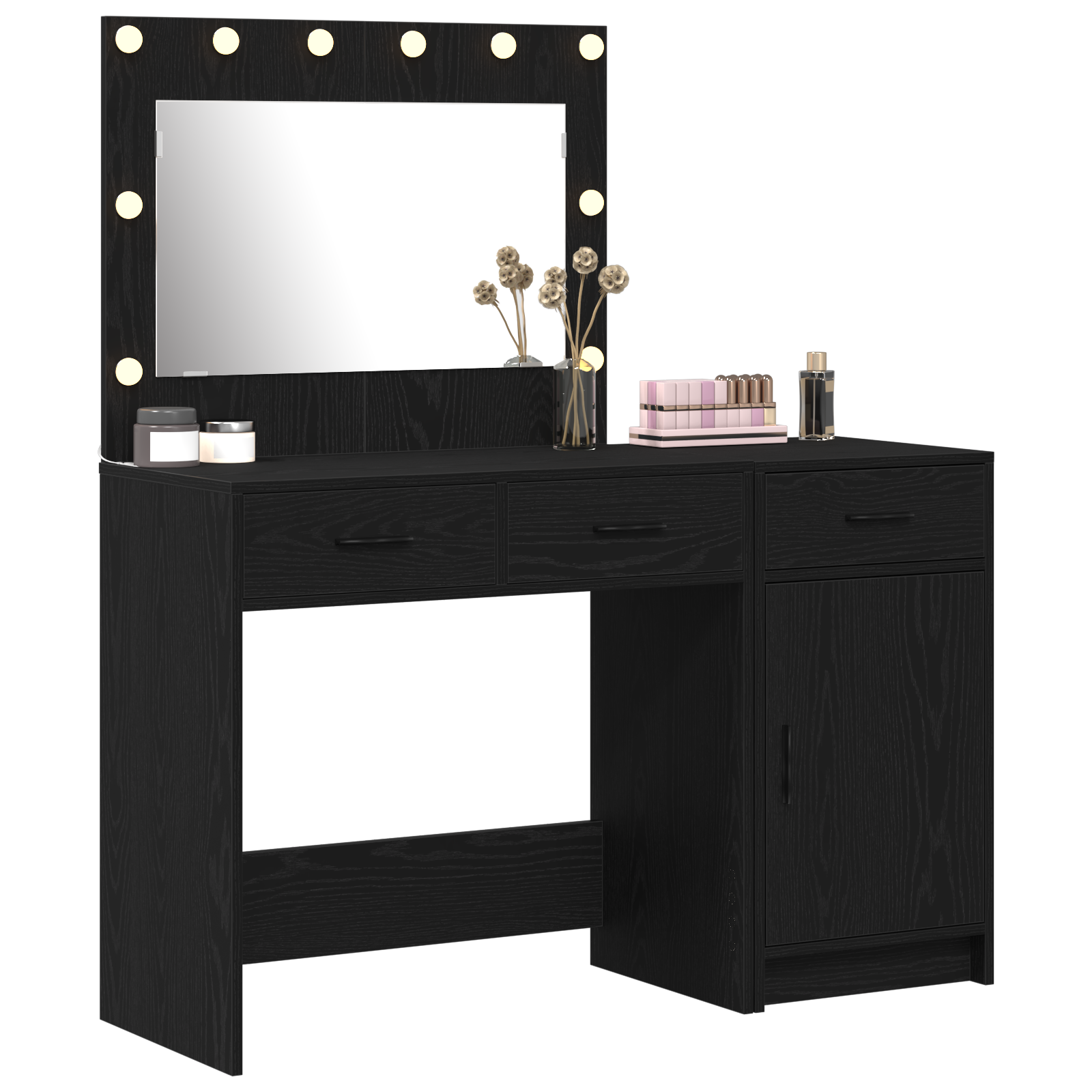 Set di 2 Tavoli da Trucco con LED in Legno Nero