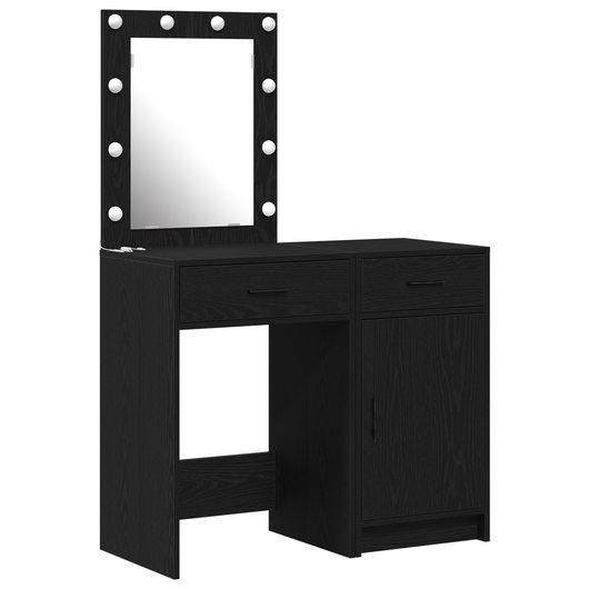 Set di Tavoli da Trucco 2 Pezzi con LED in Legno Ingegnerizzato Nero
