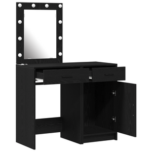 Set di Tavoli da Trucco 2 Pezzi con LED in Legno Ingegnerizzato Nero