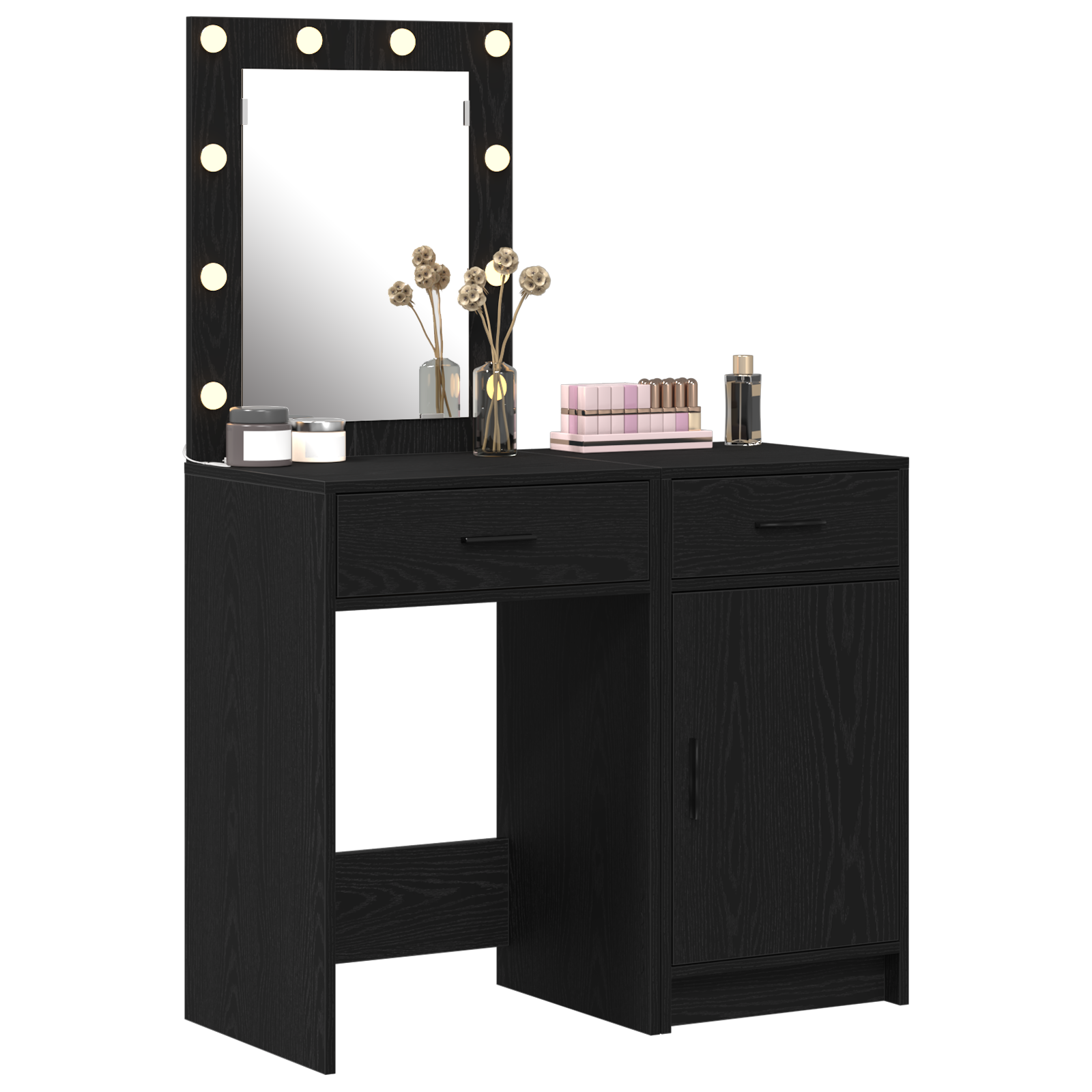 Set di Tavoli da Trucco 2 Pezzi con LED in Legno Ingegnerizzato Nero