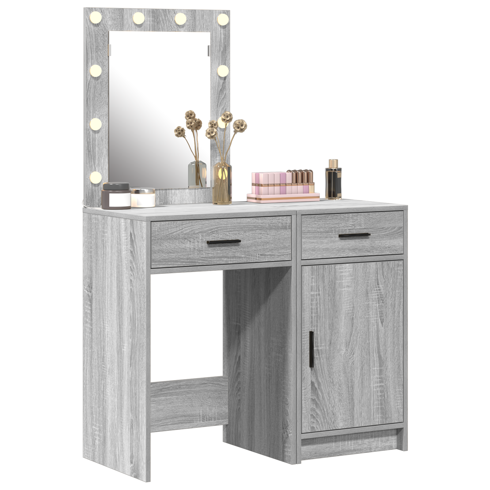 Set da Toeletta a 2 pezzi con LED in legno ingegnerizzato grigio sonoma