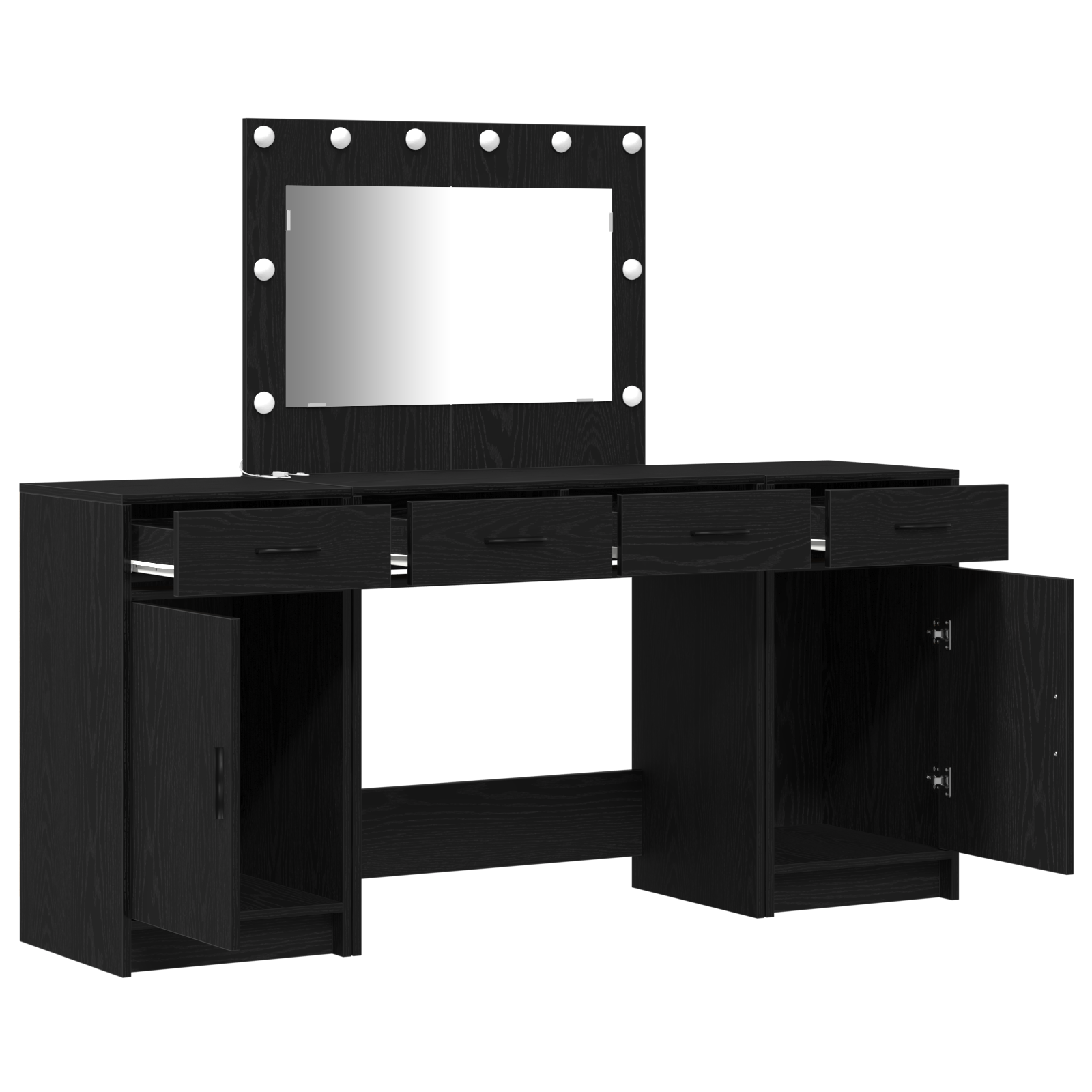 Set da Toeletta in 3 Pezzi con LED in Legno Nero