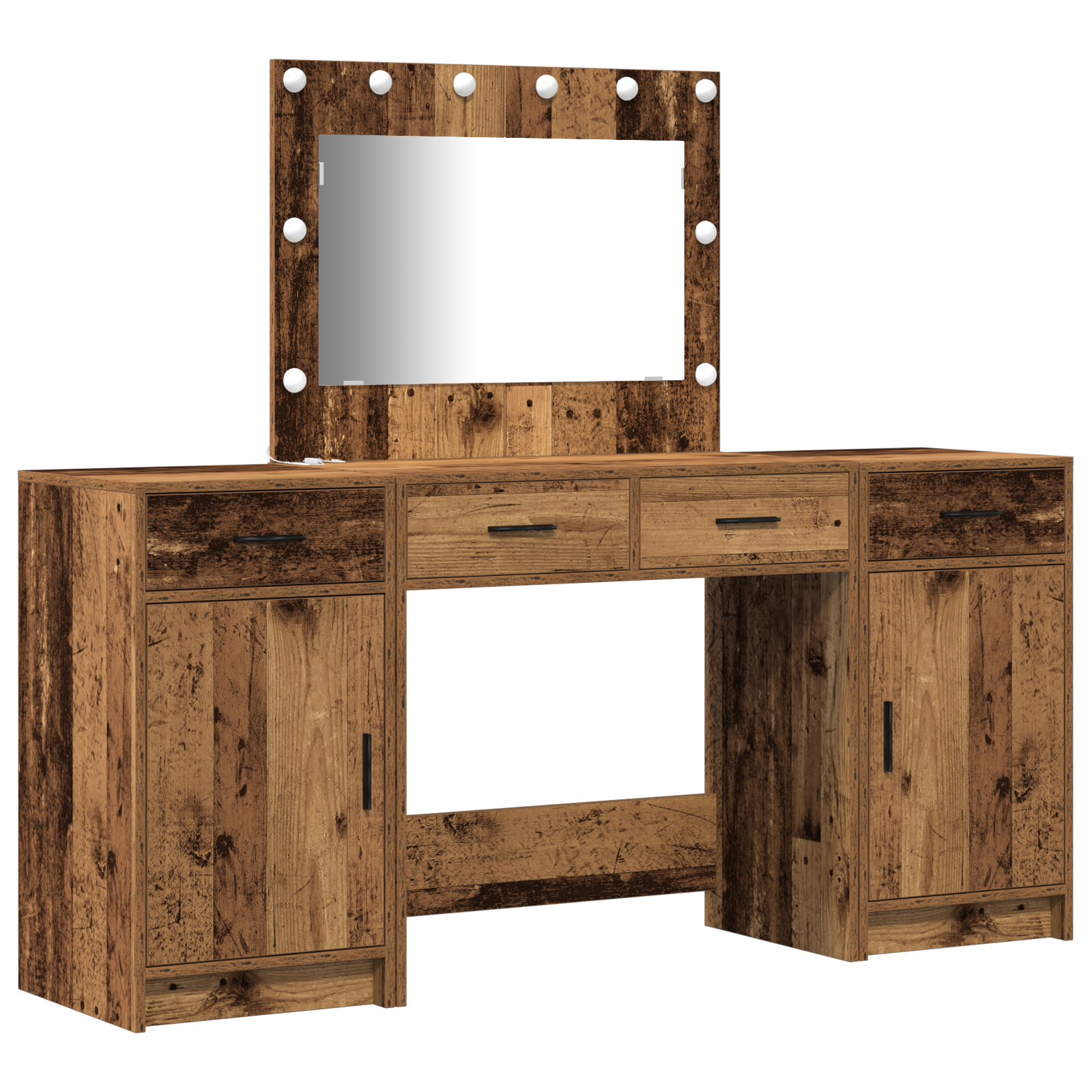 Set di Toeletta a 3 Pezzi con LED - Legno Vintage e Legno Ingegnerizzato