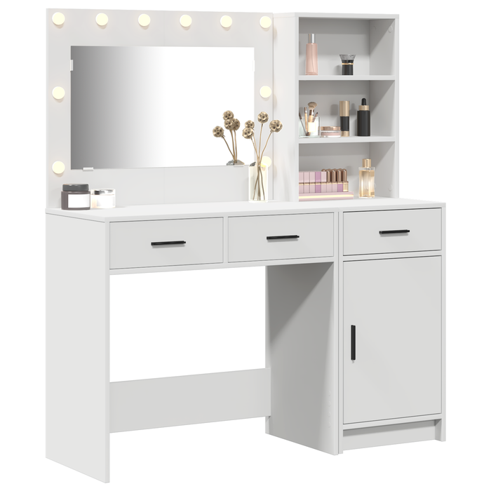 Set di 2 pezzi di toeletta  con LED in legno ingegnerizzato bianco