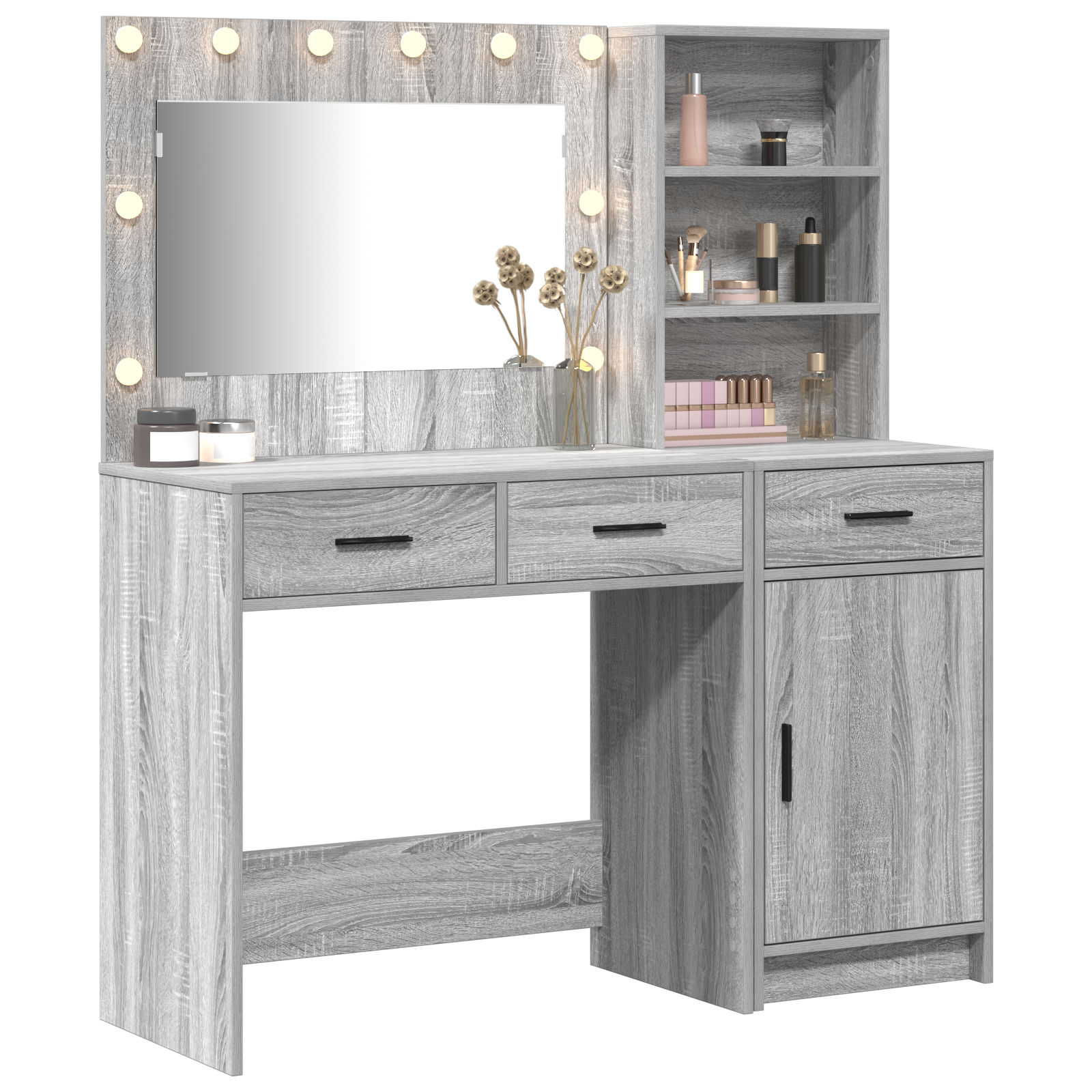 Set da Toeletta in 2 Pezzi con LED Grigio in Legno Ingegnerizzato