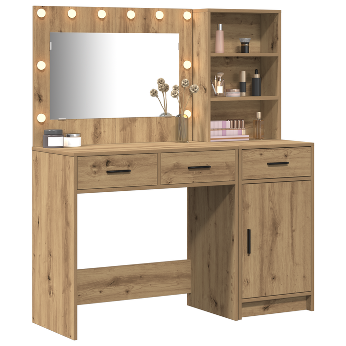 Set di vanity a 2 pezzi con LED in legno ingegnerizzato rovere