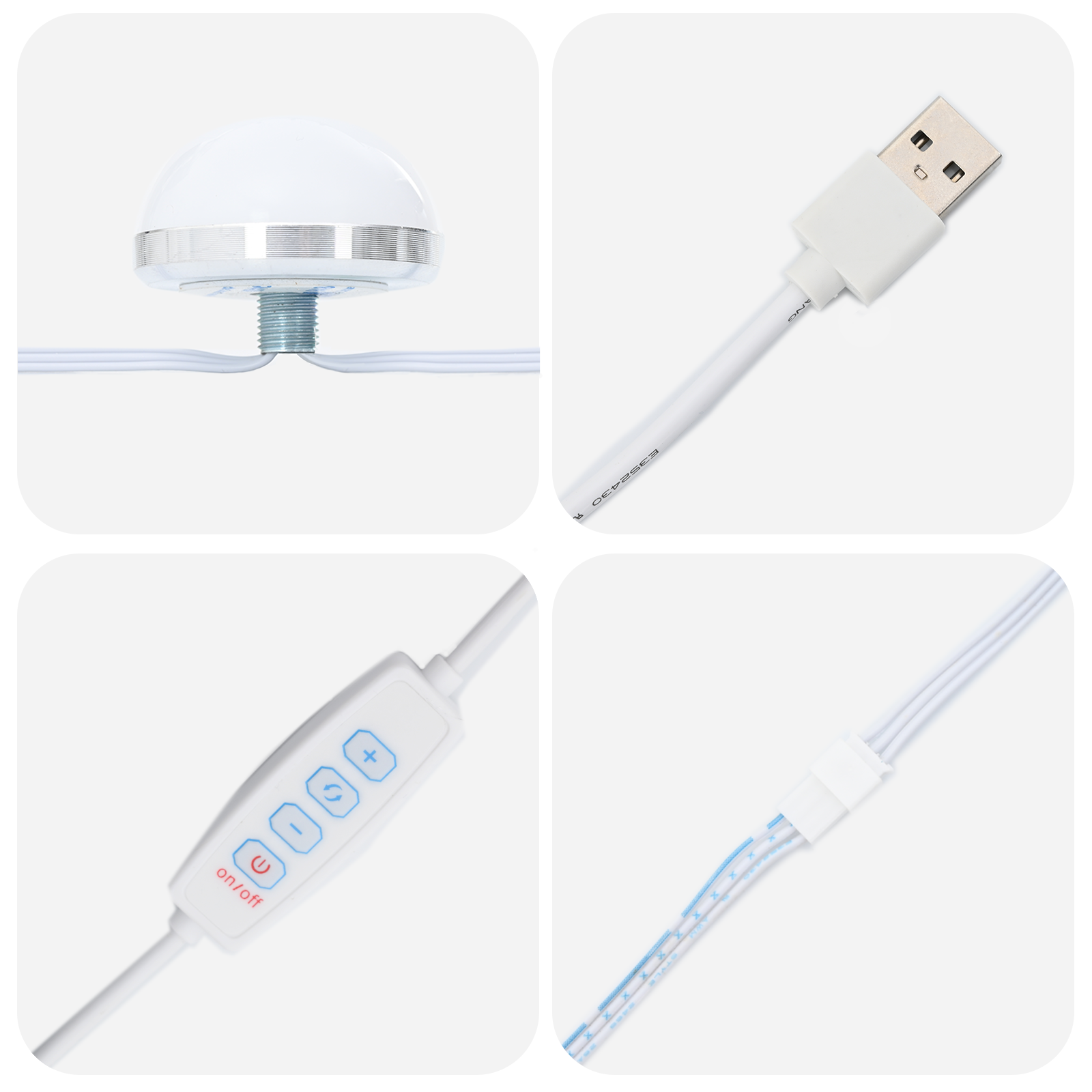 Set da Due Pezzi per Tavolo da Trucco con LED in Legno Bianco