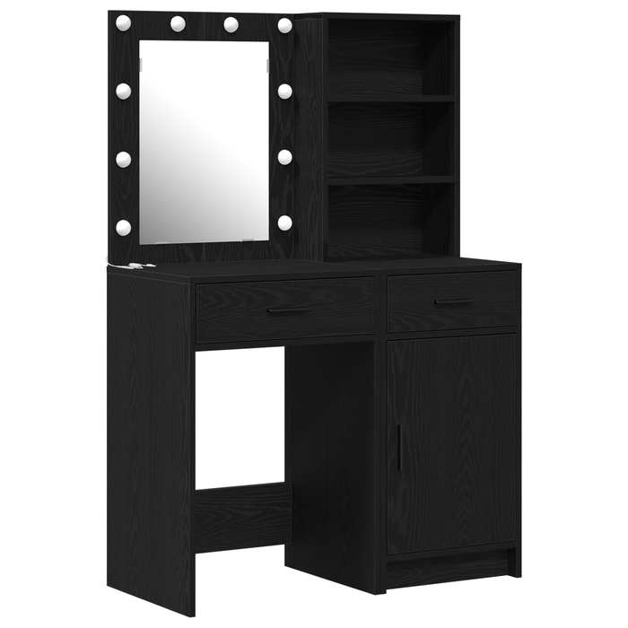 Set da toeletta in 2 pezzi con LED in legno ingegnerizzato nero