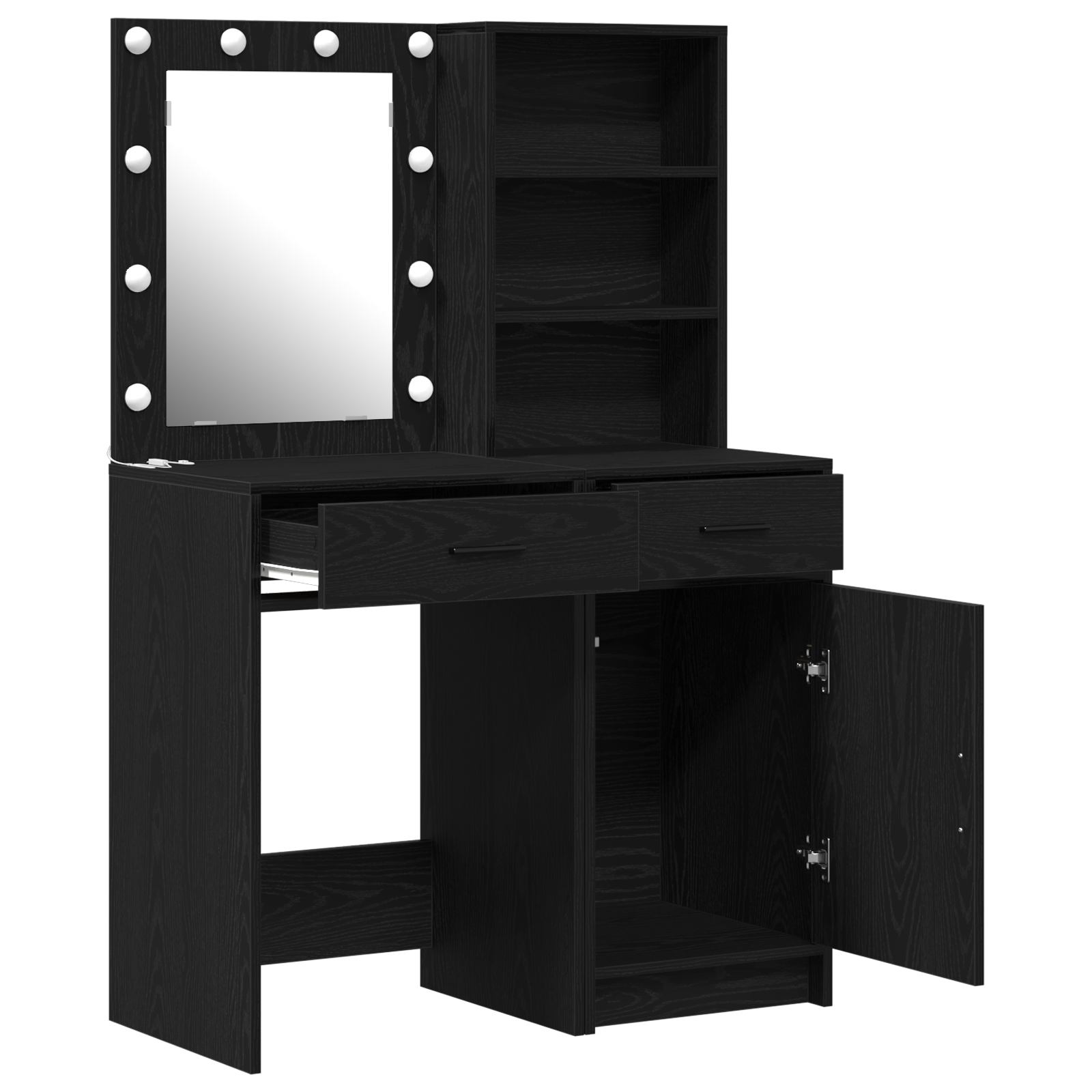 Set da toeletta in 2 pezzi con LED in legno ingegnerizzato nero