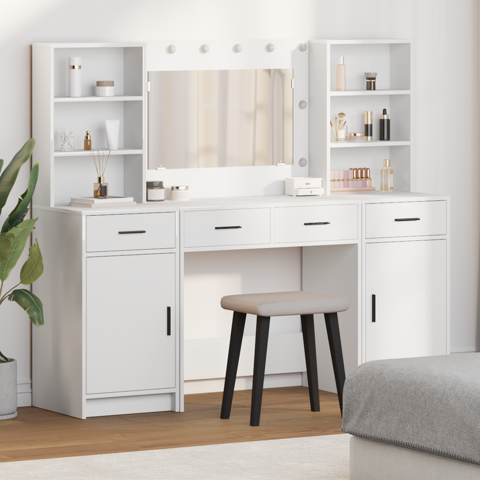 Set da toeletta 3 pezzi  in legno ingegnerizzato bianco