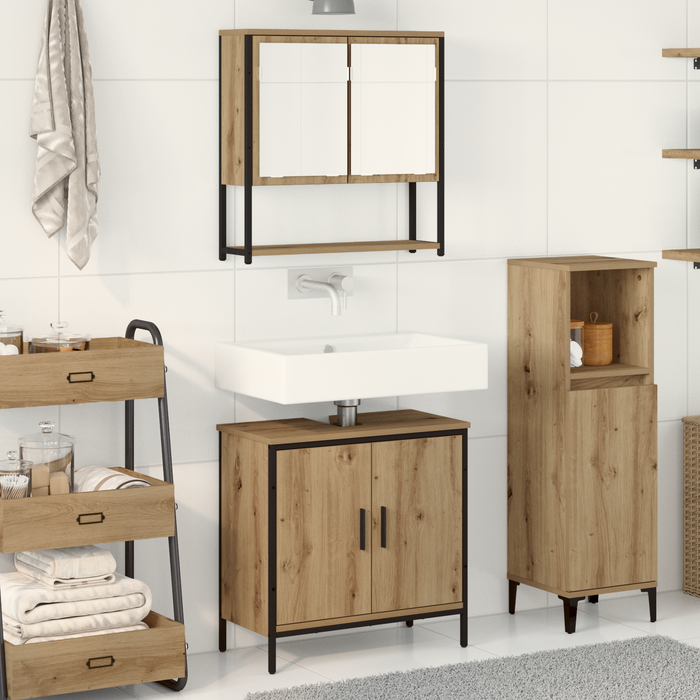 Set di mobili per bagno 2 pezzi in legno ingegnerizzato rovere artisan