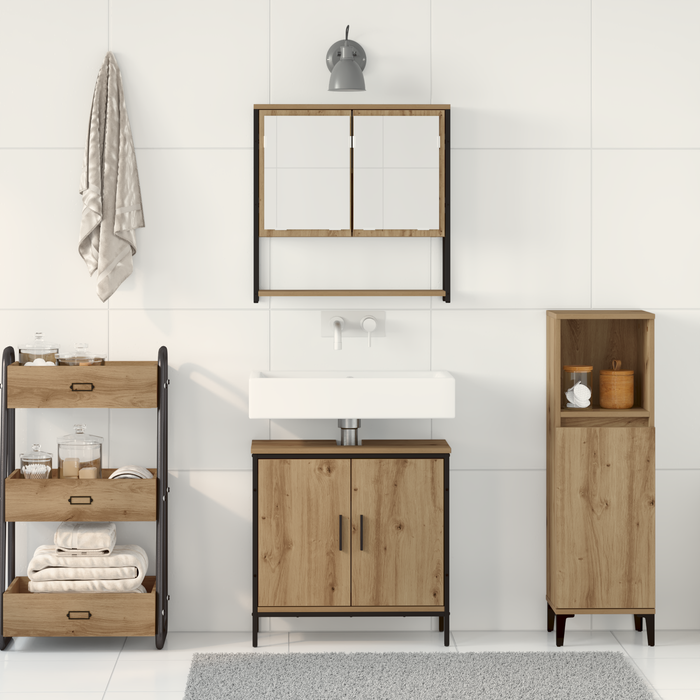 Set di mobili per bagno 2 pezzi in legno ingegnerizzato rovere artisan