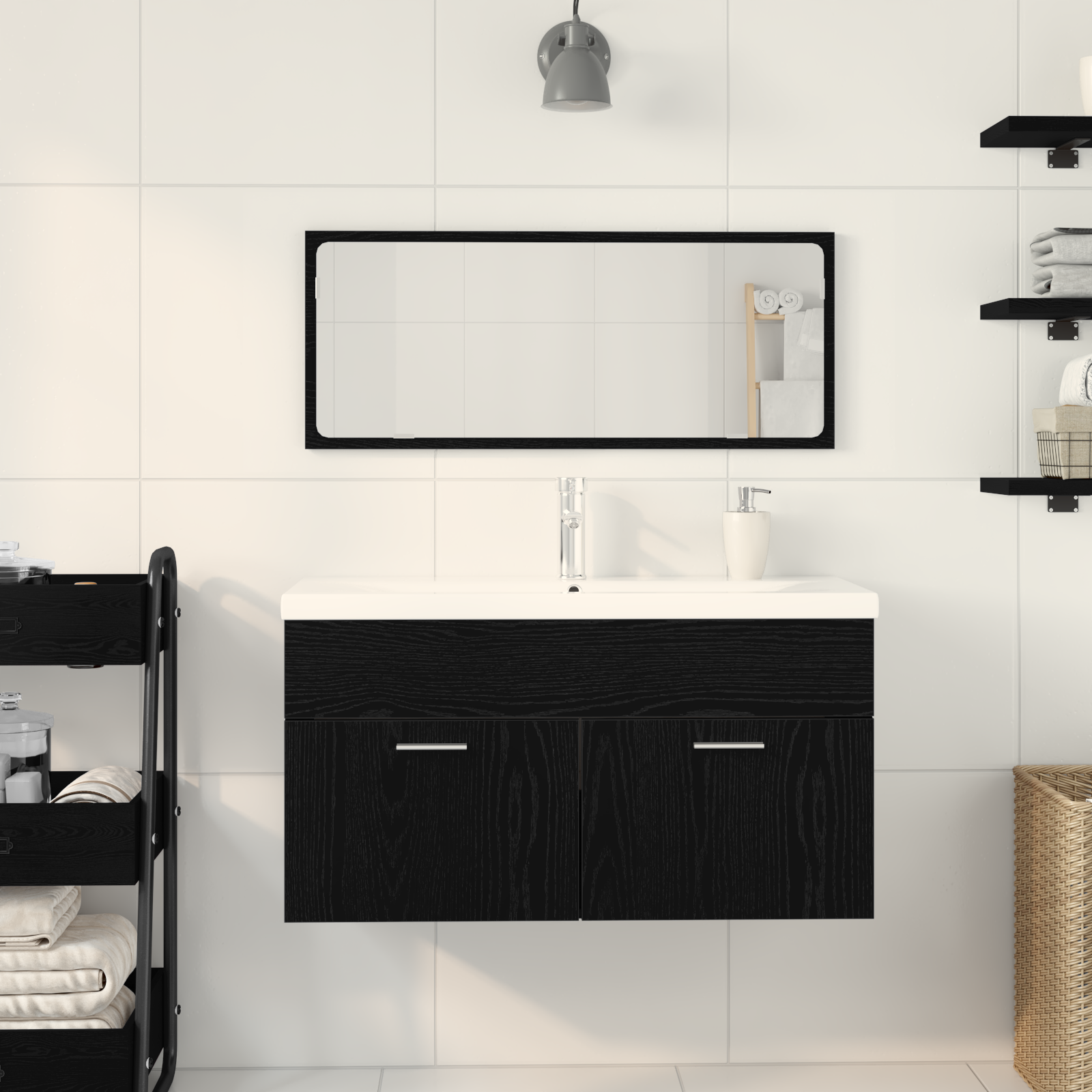 Set di Mobili da Bagno 3 Pezzi in Rovere Nero Legno Ingegnerizzato