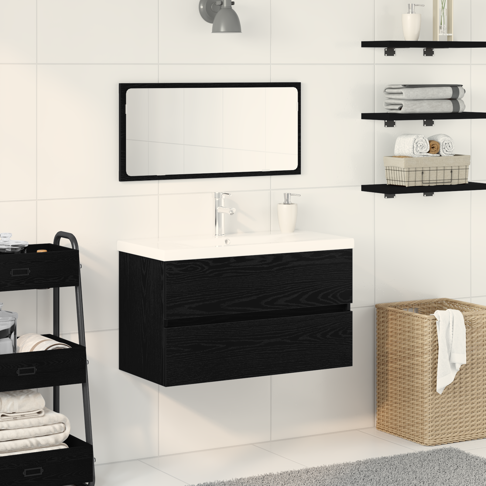 Set di Mobili da Bagno 3 Pezzi Rovere Nero