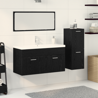 Set di Mobili da Bagno 4 Pezzi Rovere Nero Legno Ingegnerizzato