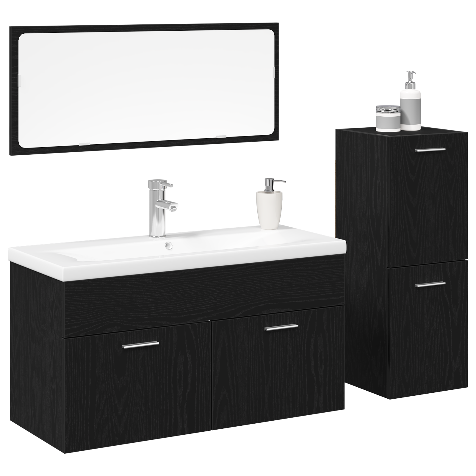 Set di Mobili da Bagno 4 Pezzi Rovere Nero Legno Ingegnerizzato