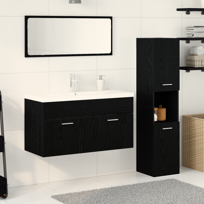 Set di mobili per bagno in 4 pezzi in legno ingegnerizzato effetto rovere nero