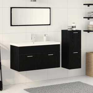Set mobili bagno 4 pezzi rovere nero legno ingegnerizzato