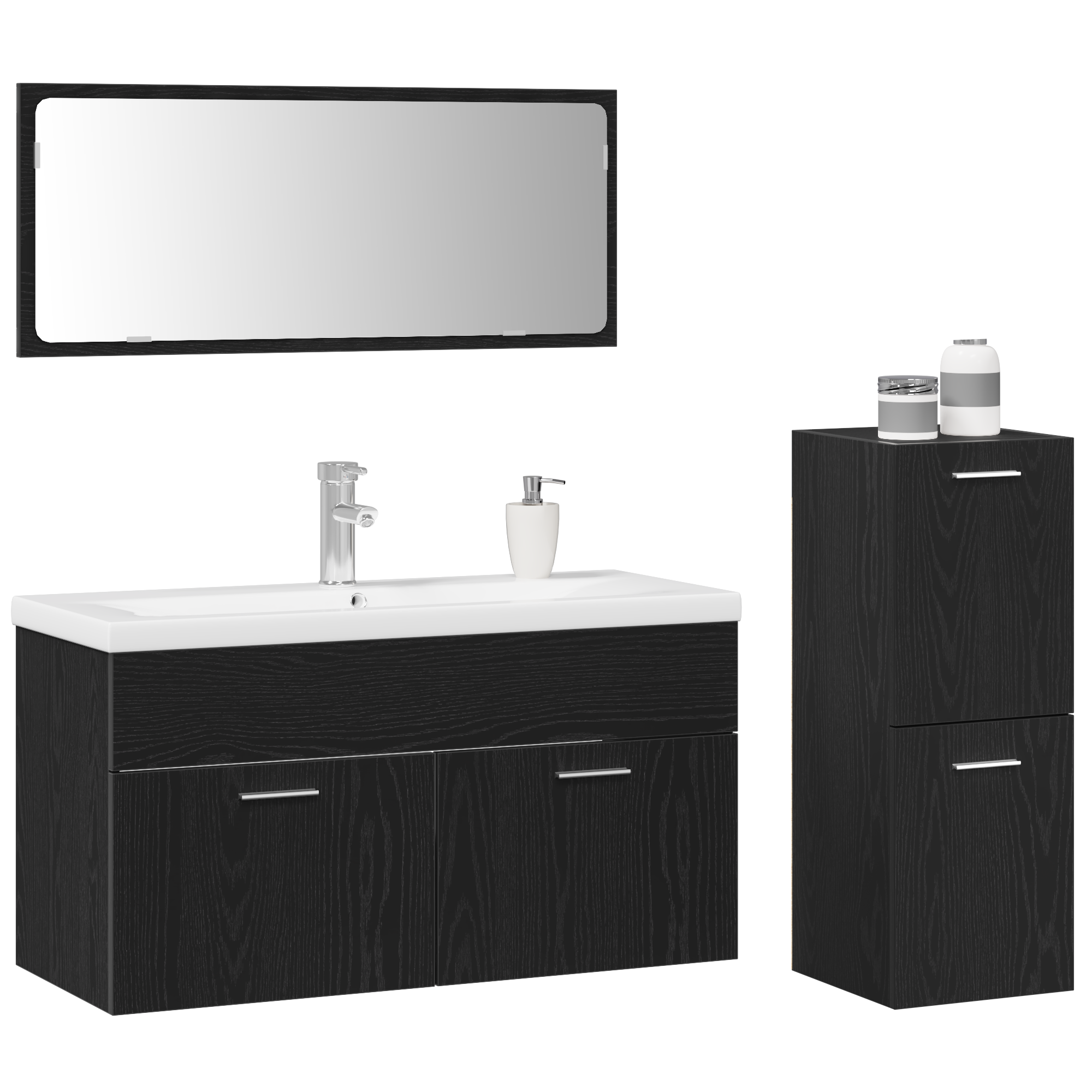 Set mobili bagno 4 pezzi rovere nero legno ingegnerizzato