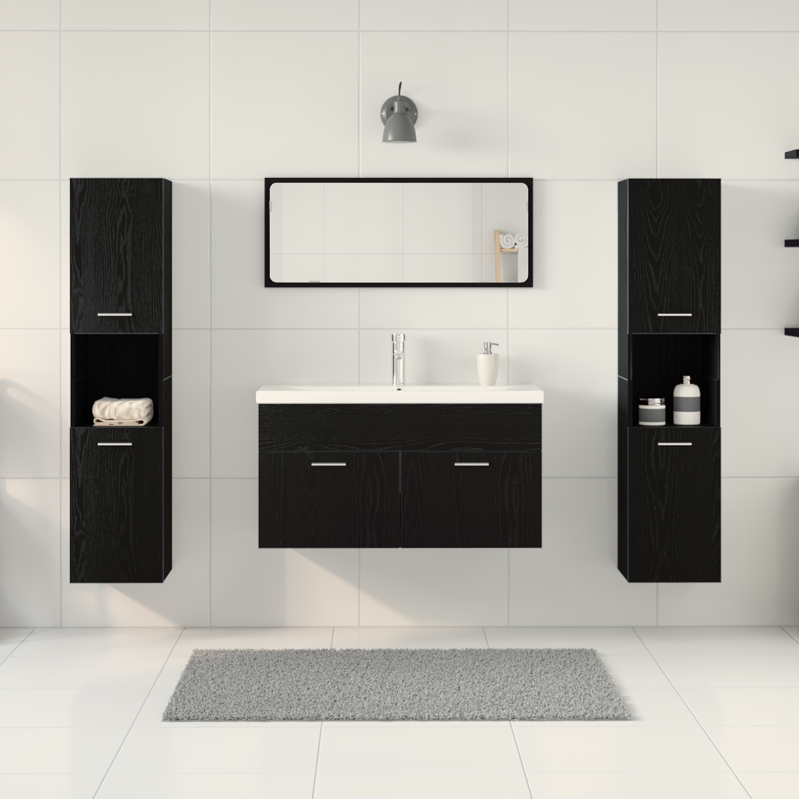 Set di Mobili per Bagno 5 Pezzi Rovere Nero Legno Ingegnerizzato